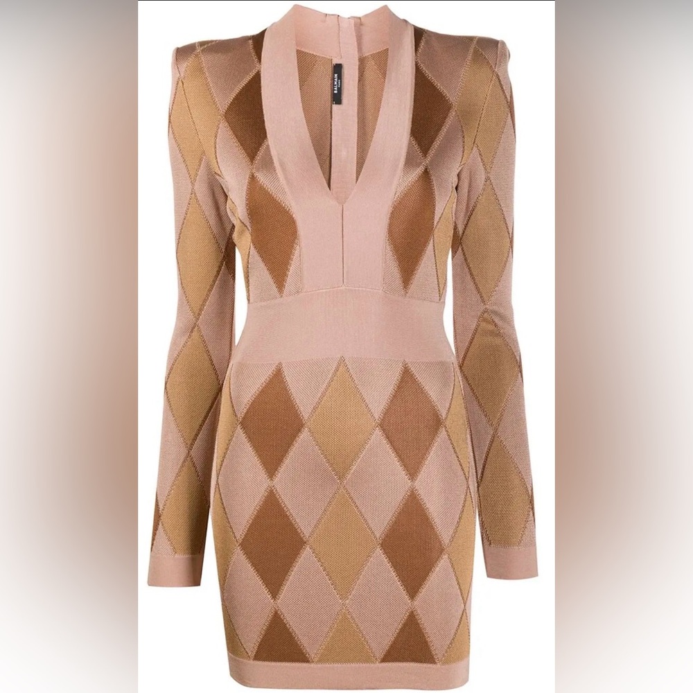 Balmain Paris Argyle Jacquard Bodycon Mini Dress Size 42